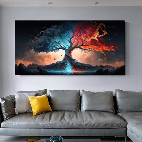 Tableau sur toile arbre de feu abstrait 90x180 cm pour la décoration moderne du salon