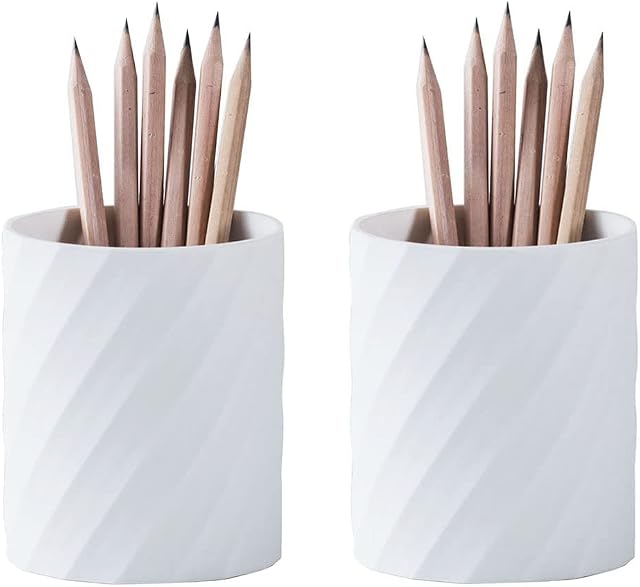 YOSCO Silicone Twill Weave Pencil Holder Pen Cup for Office Desktop Stationery Organizer Creative Pencil Holder for Kids Students (White, 2 Pack)