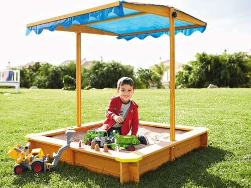 Preisvergleich Produktbild Sandkasten aus hochwertigem Fichtenholz mit Überdachung