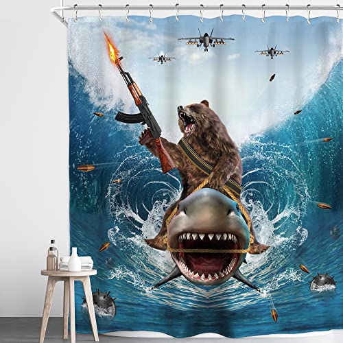 Image of Funny Cool Humor Shower Curtain Men Adults Ocean 60Wx72H Inch Decor