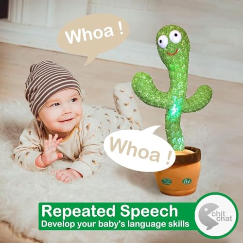 Image of Talking Dancing Cactus Toy for Kids - Singing & Recording Plush Cactus with Repeat Function, LED Lights & Music | Funny Educational Toy for Babies & Toddlers | USB Rechargeable (Multicolor) (Style 4)