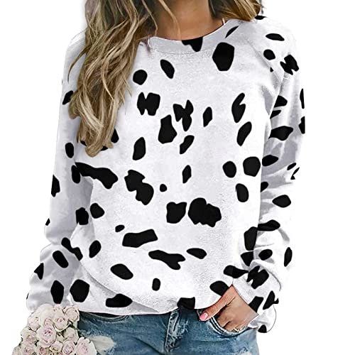 DSXSJQO Dalmatian Dog Print Women's Casual Pullover Raglan Round Neck Long Sleeve Sweatshirts T-Shirt L