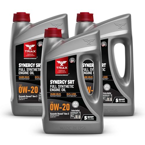 TRIAX Synergy SRT 0W-20 - Full Synthetic, Friction Modified Engine Oil - 20K Miles, API SP Licensed, 3x Wear Protection - Nano Boron and Moly Friction Modified (5 Quart - 3 Pack)