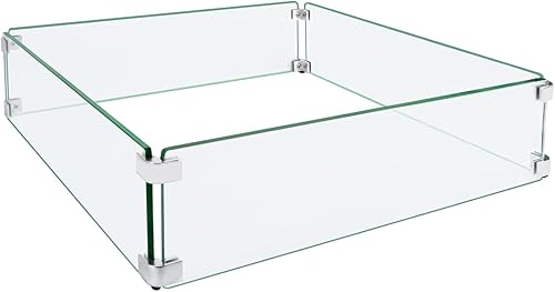 Miniatura 8 de vchin Protector de viento para fogata, protector de viento de vidrio de 29 x 13 pulgadas para mesa cuadrada de hoguera. Hecho de vidrio templado