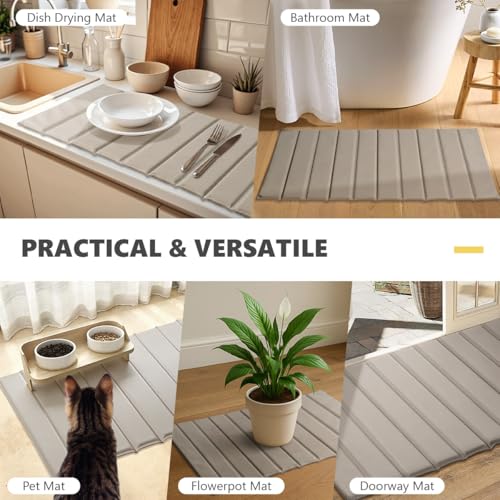 Large Stone Dish Drying Mats for Kitchen Counter, 26"×16"Foldable Quick Dry Stone Mat with PU Leather, Absorbent Diatomaceous Earth Dish Drying Mat for Bottles Cups Bathroom Any Countertop