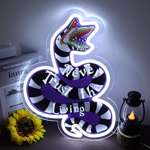 Image of KODGGHK Snake Monster Sandworm Horror Neon Sign for Wall Decor, Dimmable Never Trust The Living Neon Lights for Game Room, Bedroom, Man Cave, Halloween Decor, LED Light up Signs Bar Club Party Gift for Boys Girls