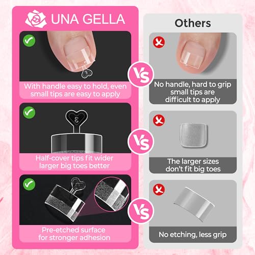 Image of UNA GELLA Half Cover Square Toe Nail Tips For Big Wider Toe, 510Pcs 15Sizes Soft Gel Pre-etched Fake Toenails Press On Nails For Nail Extensions Home DIY Nail Salon