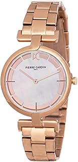 بيير كاردان ساعة للنساء CMD.3539، تناظري، بمينا أبيض، بسوار ذهبي وردي