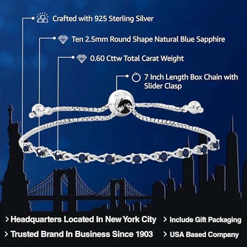 Gem Stone King Round Gemstone Birthstone Tennis Bracelet For Women | 925 Sterling Silver | 2.5MM Round | Fits Up To 9 Inch Wrist | Adjustable Bolo Bracelet For Women | Easy-On Easy-Off2