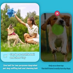 Yikko Interactive Snuffle Ball, Upgraded Chew Dog Toys for Aggressive Chewers, Cloth Strip Hiding Food for Small Medium Dogs (Winter Blue)
