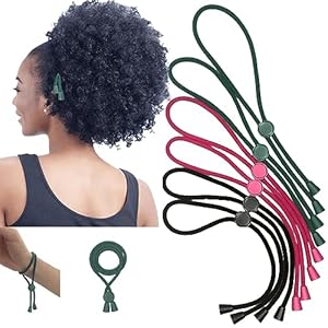 6 Pcs Adjustable Thick Hair Ties, Large Ponytail Holders for Natural Hair, Buns, Locs, Dreads, Curly & Afro Hair/Puffs – 3 Colors Hair Bracelet Bulk