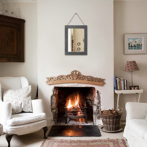 Qlfyuu Rustic Small Wall Mirror,Decorative Wall Mirror with Wood Framed,Farmhouse Mirror for Wall Décor,Rectangle Bathroom Mirror,Hanging Mirror for Living Room,Bedroom,Vanity,Grey - Image 2