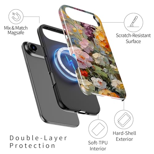 Image of Goodon for iPhone Air Case Cute - Wireless Charging Compatible - Dual-Layer Hard Shell + Silicone Cover - Protective Phone Case with Trendy Designs for Women - Oil Painting Flowers | Dual-Layer Hard Shell + Silicone, Slim Fit Protective Phone Cover with Wildflower Designs for Women Girls