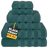 American Soft Linen Luxury 6 Piece Towel Set, 2 Bath Towels 2 Hand Towel 2 Washcloths, 600 GSM 100% Cotton Turkish Towels for Bathroom, Teal Towel Sets