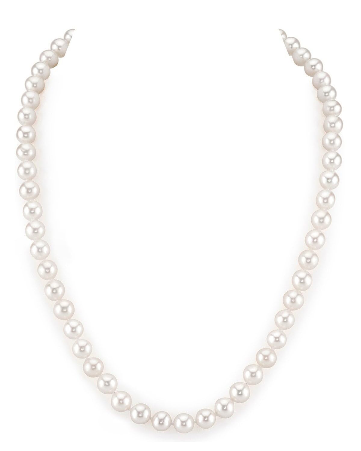 The Pearl Source Real White Freshwater Pearl Necklace for Women, AAA Grade Genuine Cultured Freshwater Pearls, Naturally Round Pearl Jewelry, Classic Fine Jewelry Gift for Women
