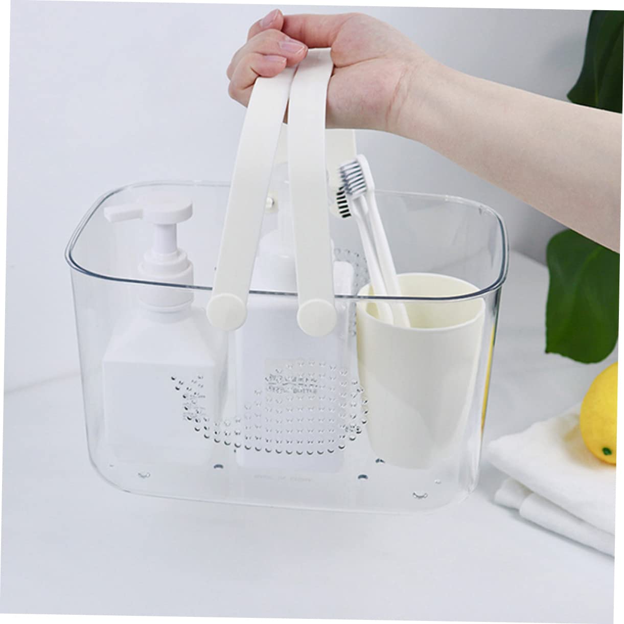 Cesta de Plástico para Almacenamiento en Baño y Sala de Estar, Cesta Organizadora Portátil Asa para Ducha y Dormitorio