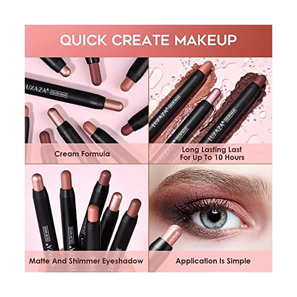LUXAZA-3Pcs-Neutral-Brown-Eyeshadow-Stick-Set-Matte-And-Shimmer-Creamy-Eyeshadow-Pencil-Shiny-Pink-Shadow-Stick-Set-Waterproof-Long-Lasting-Smoky-Eye-Shadow-Pen LUXAZA 3Pcs Neutral Brown Eyeshadow Stick Set, Matte And Shimmer Creamy Eyeshadow Pencil, Shiny Pink Shadow, Waterproof Long Lasting Smoky Eye Makeup