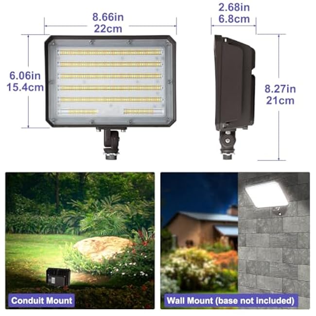LED Flood Lights Outdoor with Dusk to Dawn Photocell, Security Lighting 100W 80W 60W Tunable, 3/4/5000K Adjustable Knuckle Mount Exterior Floodlights for Garage, Stadium, IP65 Waterproof 2 Pack