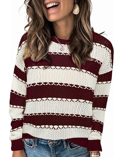 DB MOON Women Striped Sweater 2024 Crewneck Pullover Long Sleeve Cute Tops