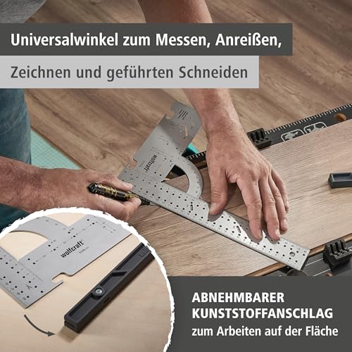 wolfcraft Universalwinkel 5205000 | Winkelmesser mit 300 mm Schenkellänge zum präzisen Anreißen & Zeichnen mit 90° Anschlagwinkel und abnehmbarer Winkelschiene - 3