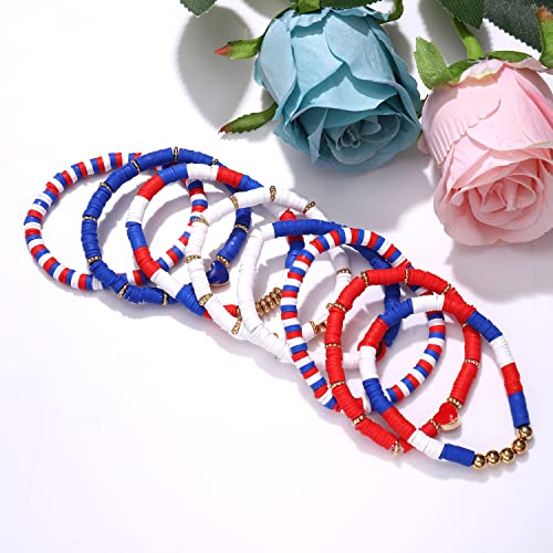 Aratlench 4 Th Ofjuly Bracelet Set For Women - Stack Red White Blue Clay Heishi Beads Bracelet For Women Summer Beach Surfer Bracelets Set Stretch Handmade American Flag Patriotic Bracelets Bulk Jewelry Gift thumb #6