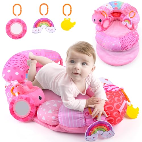 Image of 2-in-1 Tummy Time Mat & Seated Support Pillow Baby Toys 6-12 Months, Baby Tummy Time Toys Sit Me Up Floor Seat for Newborns and Older Babies, with Detachable Support Pillow and Toys(Pink)