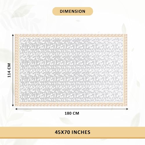 Image of Kuber Industries Waterproof 45x70 Inches Rectangular Table Cloth For 4 Seater Dining Table | PVC Study Table Cover Sheet & Protector | Stone & Golden Lace