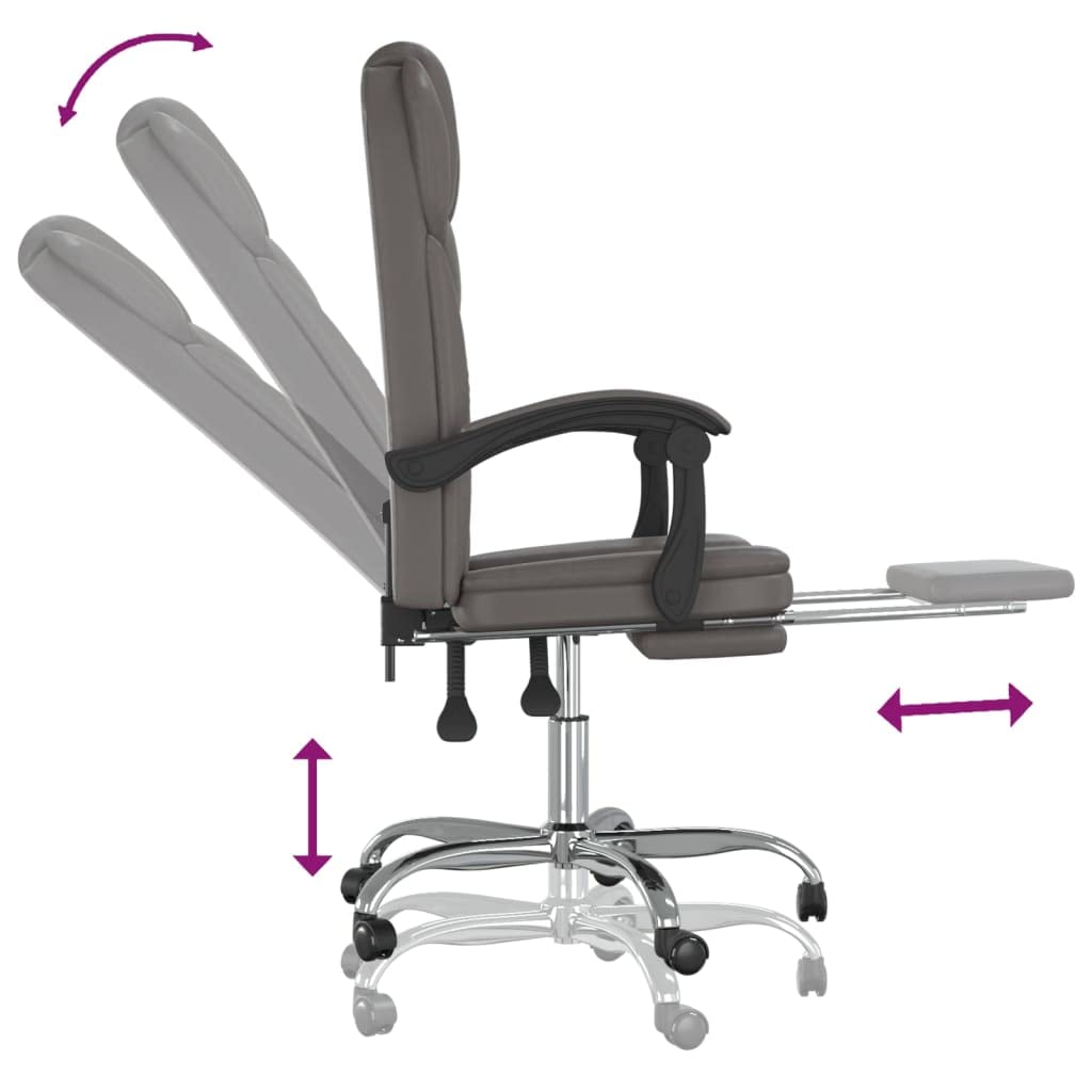 Silla de oficina con función reclinable, piel sintética, respaldo ajustable, altura y función giratoria de 360 grados, silla de escritorio con reposapiés y ruedas para oficina en casa