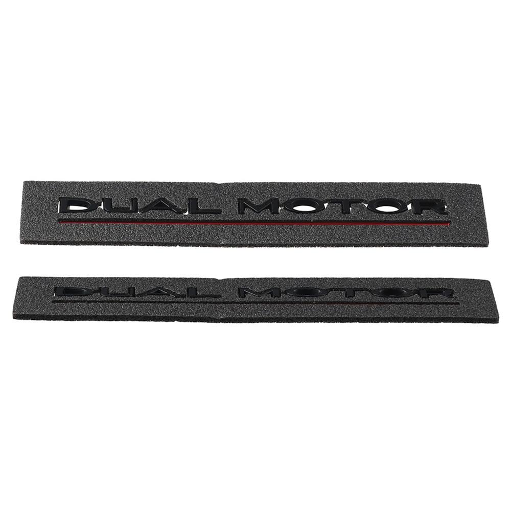 2PCS Dual Motor Badge Emblem Sticker Matte Black Sticker Emblem 3D Car Rear Trunk Emblem Decals Letter Badge Stickers Decor Car Accessories Compatible with Tesla Model 3 Y