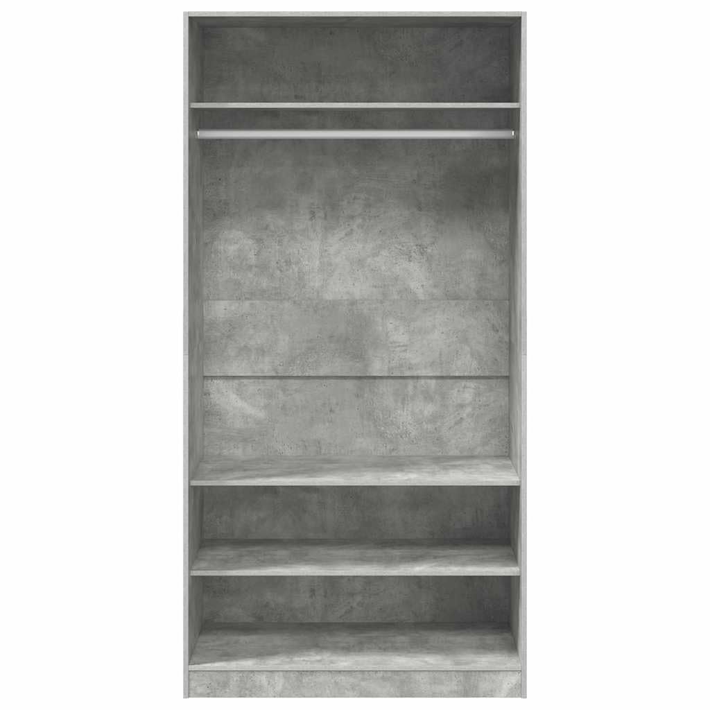 Kleiderschrank Betongrau 100x50x200 cm Holzwerkstoff mit Schiebetüren, 3 Fächer, Hängestange, vielseitiges Aufbewahrungssystem für Schlafzimmer Flur Kinderzimmer und mehr
