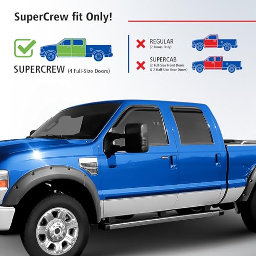 Goodyear Shatterproof Window Deflectors for Trucks Ford F250 to F550 Super Duty 1999-2016 SuperCrew,Tape-on Rain Guards,Window Visors,Vent Deflector,Vent Visor,Truck Accessories, 4pcs - GY008703 — view 3