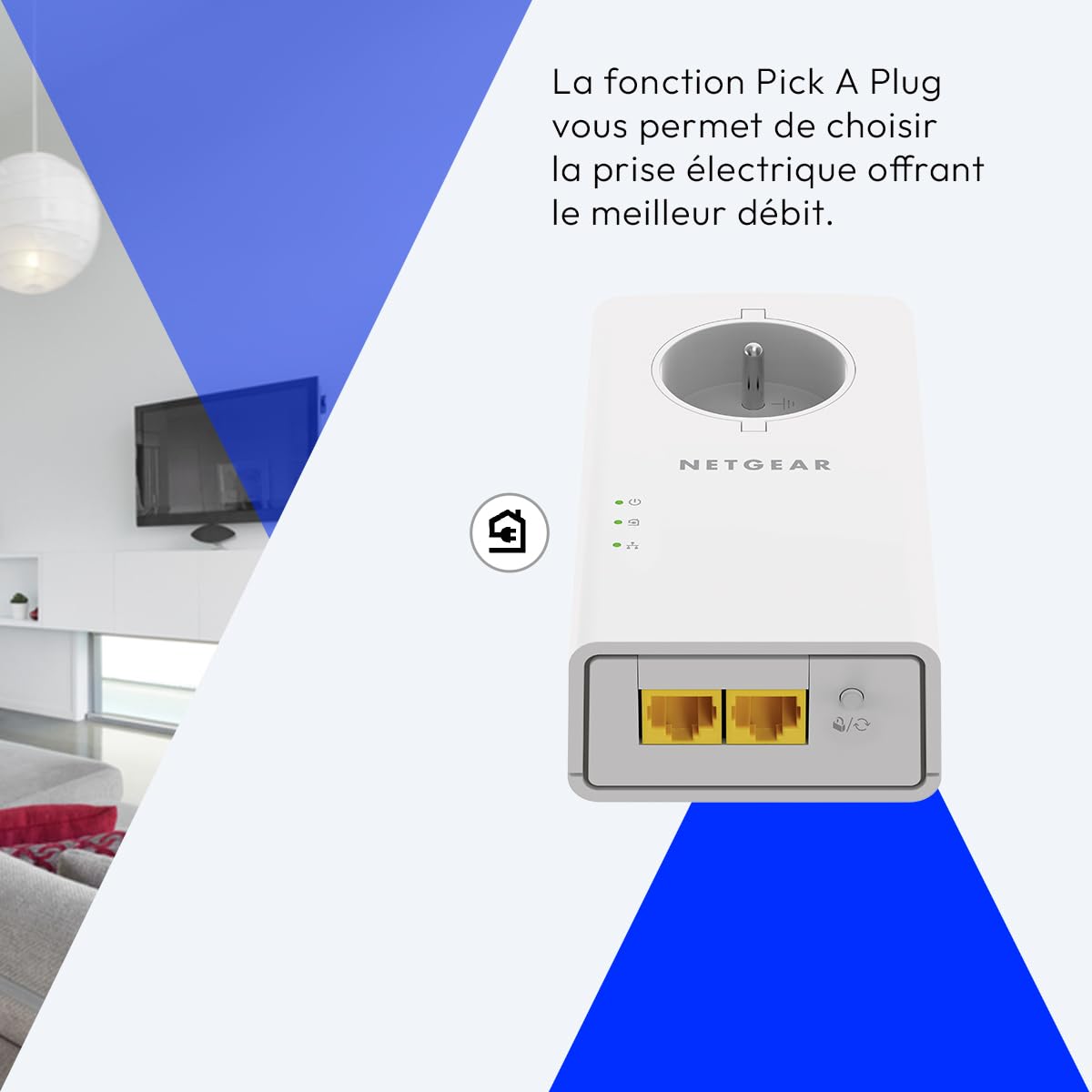 NETGEAR PLP2000-100FRS, CPL 2000 Mbps avec 2 Ports Ethernet, Prise CPL Fibre idéal pour Avoir Internet Partout dans la Maison et Profiter du Service Multi-TV, Compatible avec Toutes Les Box Internet