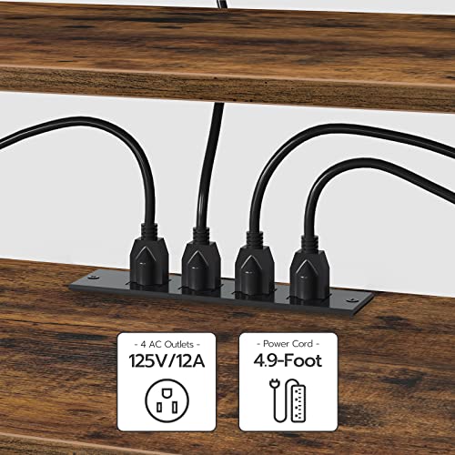 Image of HOOBRO TV Stand with Power Outlets to 75 Inches, TV Console Table with Open Storage Shelves Cabinet, Industrial Media Entertainment Center for Living Room Bedroom, Rustic Brown and Black BF80DS01