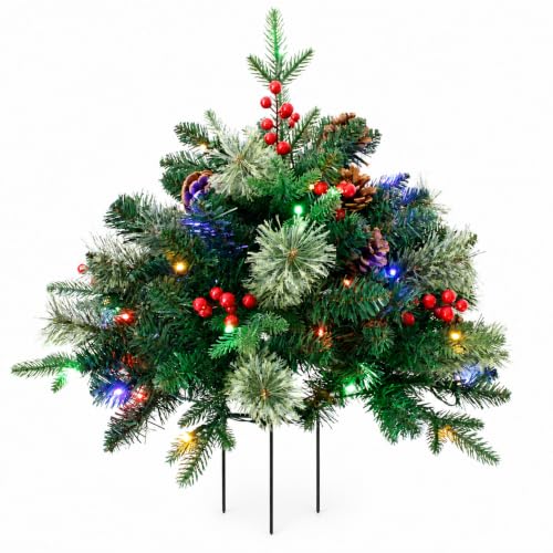 SHOPNEW Sapin Noël préclairé 30 po, Remplissage urne, 8 modes lumière, 6-ON/18-OFF, Batterie, Décor extérieur