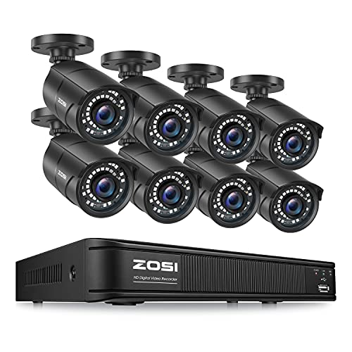 ZOSI 1080p H.265+ PoE Security Camera System, 8CH 5MP PoE NVR Recorder and 8 x 1080p Surveillance Bullet IP Cameras Outdoor Indoor with 120ft Long Night Vision (No Hard Drive Included), Remote Access