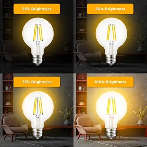 Hudson 6W Edison Led Light Bulbs G25 Globe Shape (4 Pack) - 3000K Warm Light Dimmable Room Décor Soft White Light Bulbs (60W Equivalent) - E26/E27 Standard Base Vanity Mirror Light Bulb #TOP3