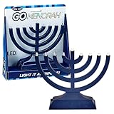 Rite Lite Go Menorah Mini Metallic Electric Menorah - LED Battery/USB Powered Chanukah Menorah Jewish Holiday - Office Car Home Decorations Judaica Hanukkah Gifts, Push Button Multi Light - Blue