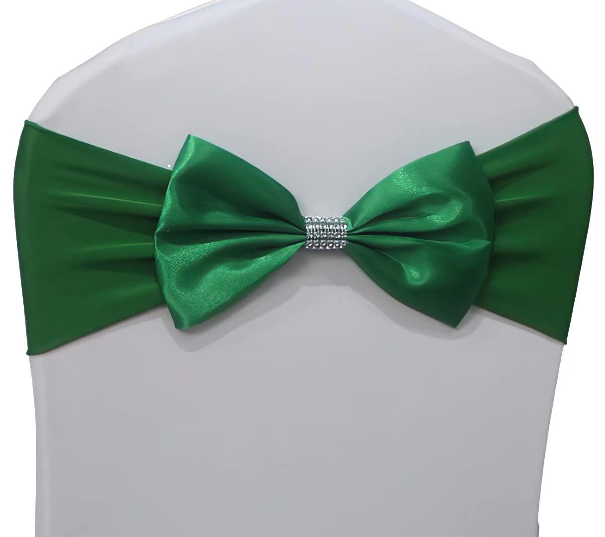Chair Sash Bow Spandex Chair Sashes Bows Tied for Wedding Chairs Decorations Chair Sashes Cover for Anniversary Party Ceremony Special Events Decoration (Green, Pack of 100)