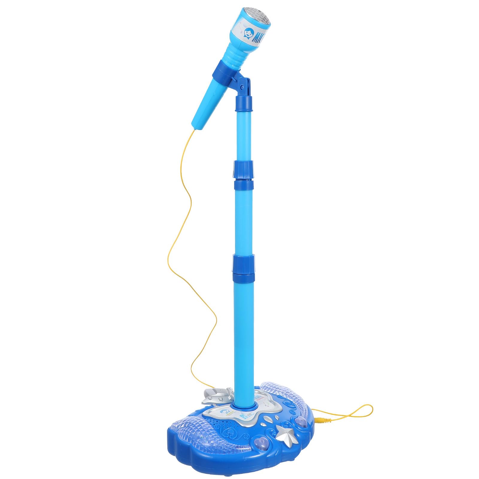 Máquina de karaoke de juguetes musicales para niños con soporte ajustable y micrófonos, juguete de micrófono de música con luces intermitentes de escenario (azul, sin batería)