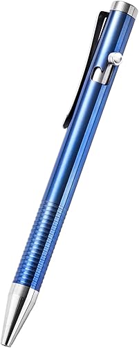 Bolígrafo de acción de titanio con clip, bolígrafo de bolsillo, tamaño compacto, bolígrafo EDC para transporte diario (azul)