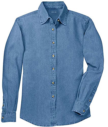 Joe's USA Ladies Long Sleeve Value Denim Shirts in Sizes XS-4XL