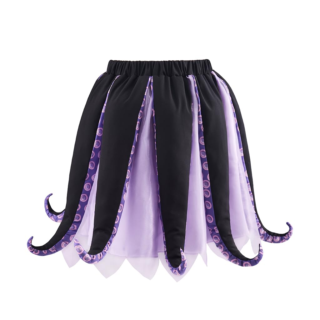 Saniplaycos Costume de sorcière de mer noir et violet avec tutu, pieuvre, tentacule, pour femme adulte