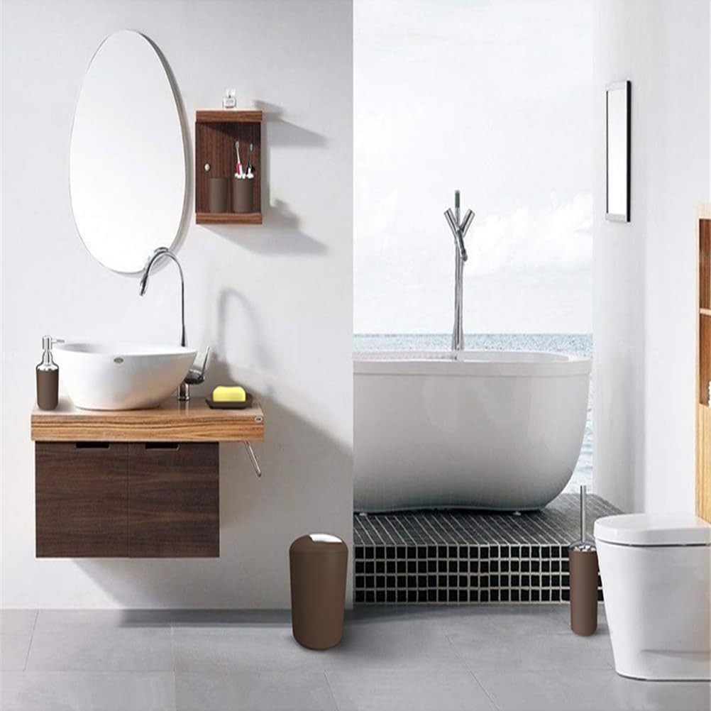 6-delige kunststof badkamer accessoires set met ijdelheid organisator toiletborstel tandenborstel houder zeepbakje prullenbak en lotion dispenser wit