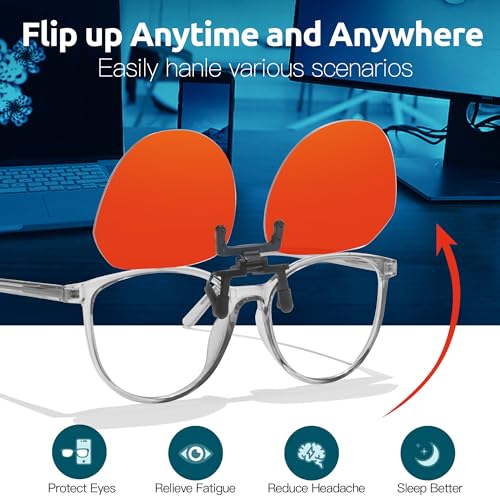 Image of Trysee Round Clip-On Flip-Up Blue Light Blocking Glasses for Eyes Strain /Light Sensitive TS1009