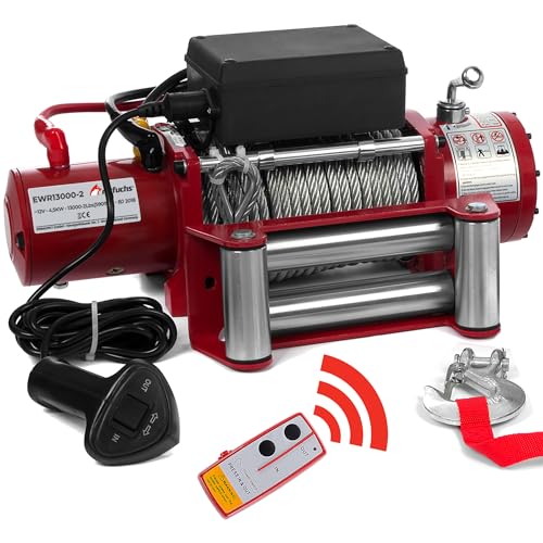 ROTFUCHS Elektrische Seilwinde 12v mit Funkfernbedienung – 5909 kg 13000 lbs, 6 PS Power Offroad 4x4 Motorwinde Bergewinde Forst Seilzug mit Stahlseil