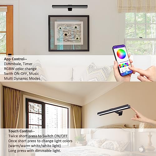 Mioblue Rechargeable Picture Light, Battery Painting Light Display Lamp With App Music Sync Multi Dynamic Modes Dartboard Light, Timer Artwork Light For Frame Portrait, Metal Body #TOP3