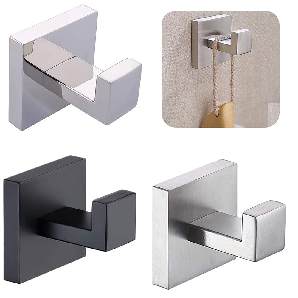 Kleiderhaken, Wandhaken, Multifunktionaler Haken, Badetuch, Edelstahl, Roben- und Kleiderhaken, strapazierfähig, quadratisch, an der Wand montiert, modern for Badezimmer, Küche (Color : Black, Size :