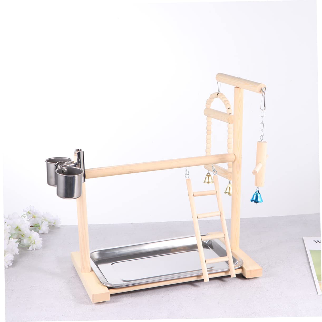 Hohopeti 1pezzi Altalena Per Pappagalli Legno Con Supporto Da Appendere Giocattolo Divertente Per Uccelli Accessorio Per Gioco e Allenamento Di Parrocchetti e Pappagalli Beige