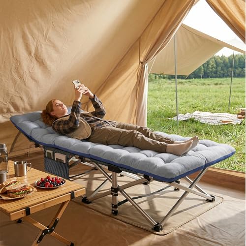 Image of ABORON Camping Cot for Adult 28 inch Extra Wide, Heavy-Duty 1200D Oxford Cot for Sleeping, Portable Folding Camp Bed with Mat & Carry Bag