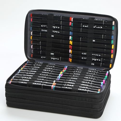 Image of Black 120 Slots PU Marker Case, Alcohol Markers Pens Markers Carrying Bag Holder for Art Sketch Marker, Permanent Paint Pen Dry Erase Markers, Drawing Pens Art Supplies